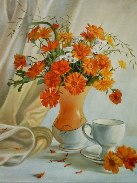 Натюрморт с бархатцами в живописи