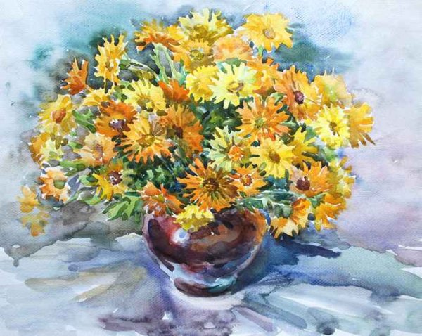 Календула гуашью