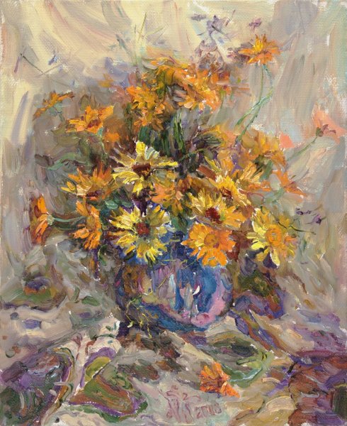 Букет цветов ноготков живопись