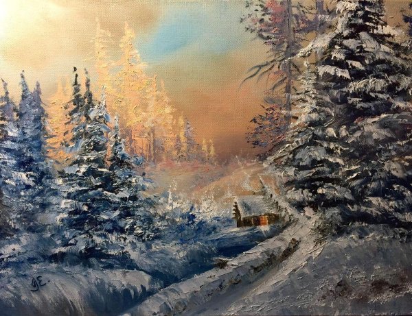 Снежный пейзаж маслом