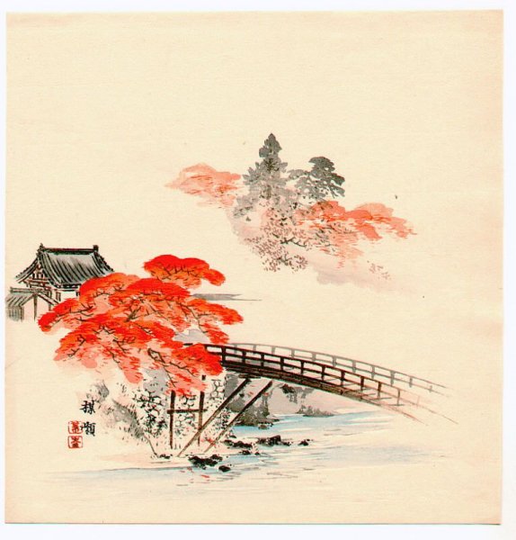 Японская традиционная Суми-э живопись. Гора Фудзи, Сакура