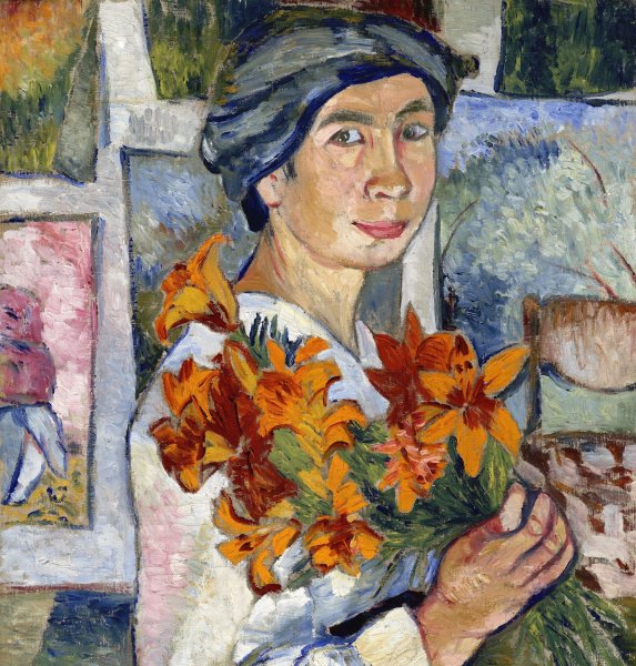 Наталья Гончарова автопортрет с желтыми лилиями 1907