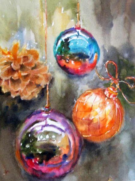 Новогодние шарики акварель