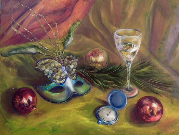 Новогодний натюрморт гуашью