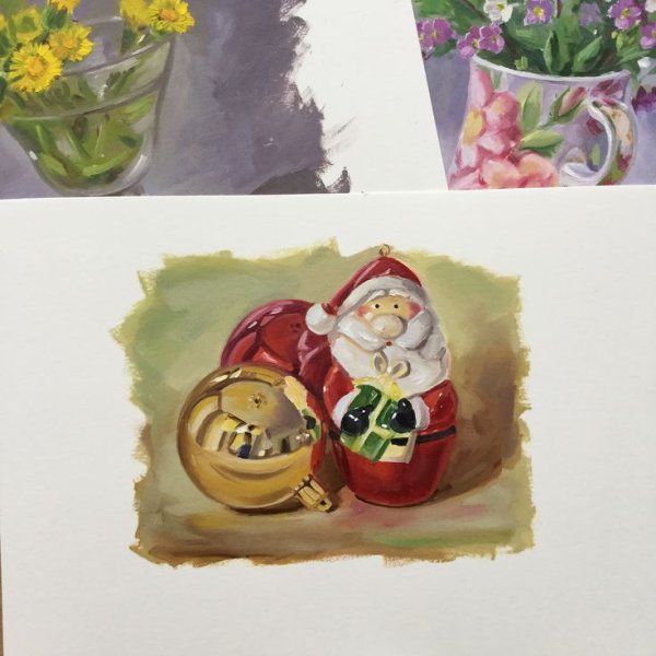 Натюрморт акварелью новогодние шары