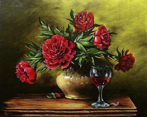 Ваза с цветами маслом