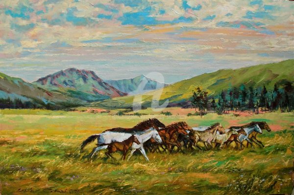 Ловля лошади картина Кенбаева