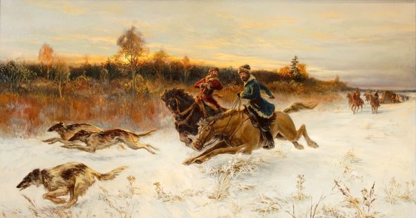 Зимняя охота живопись