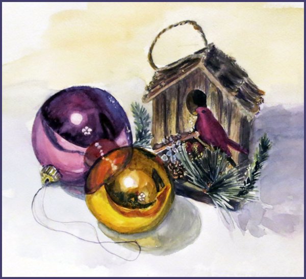 Новогодние шары акварелью