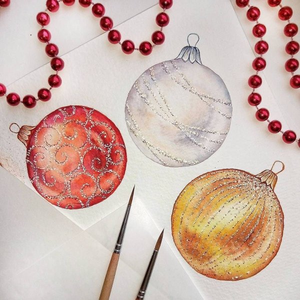 Елочный шар акварелью