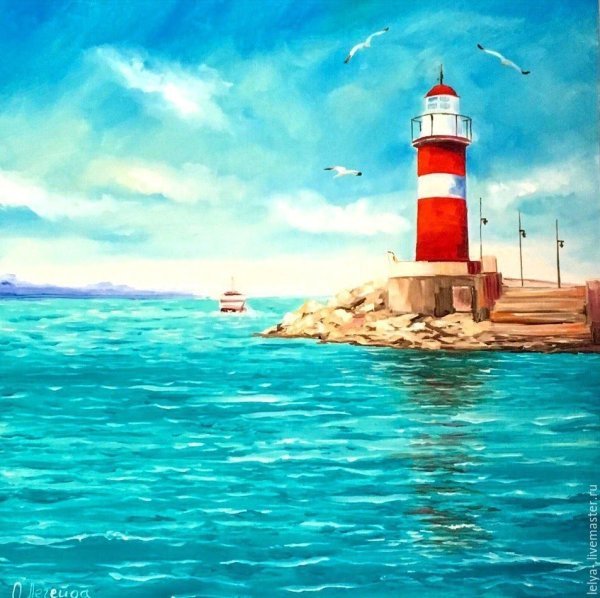 Пейзаж с маяком акрилом