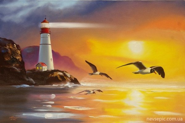 Картины с маяком и морем