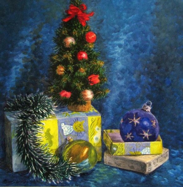 Новогодний натюрморт живопись