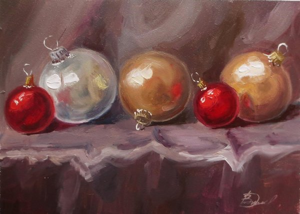 Новогодний натюрморт акварелью