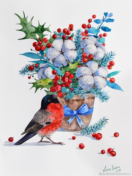 Новогодние Акварельные иллюстрации