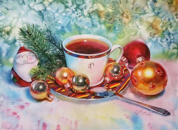 Новогодние натюрморты акварелью любовь Титова