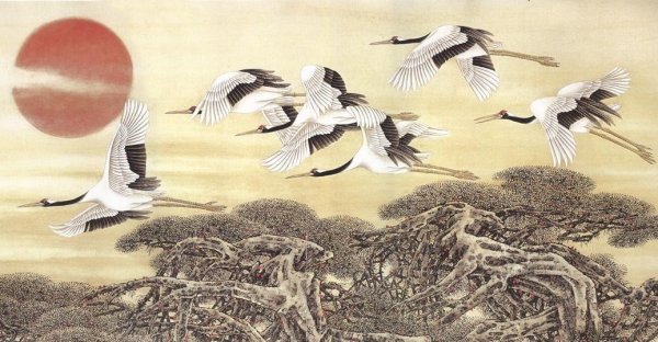 Китайская традиционная живопись журавль
