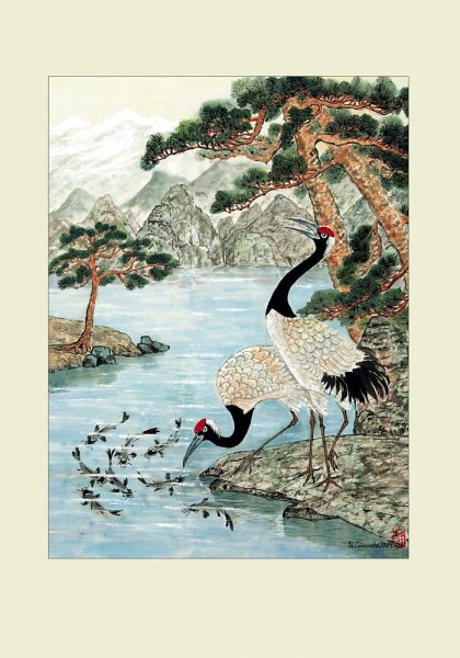 Китайская живопись гохуа Журавли