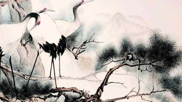 Китайская Акварельная живопись Журавли
