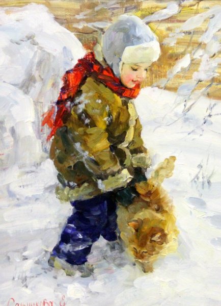 Елена Сальникова художник зима дети