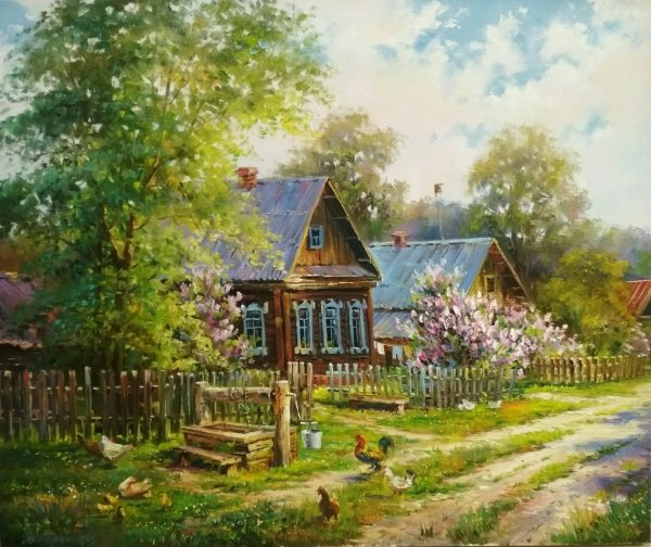 Декоративный деревенский пейзаж