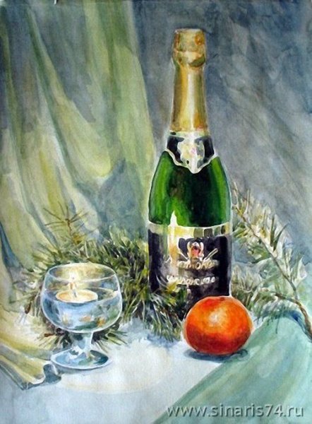 Шампанское и цветы в живописи