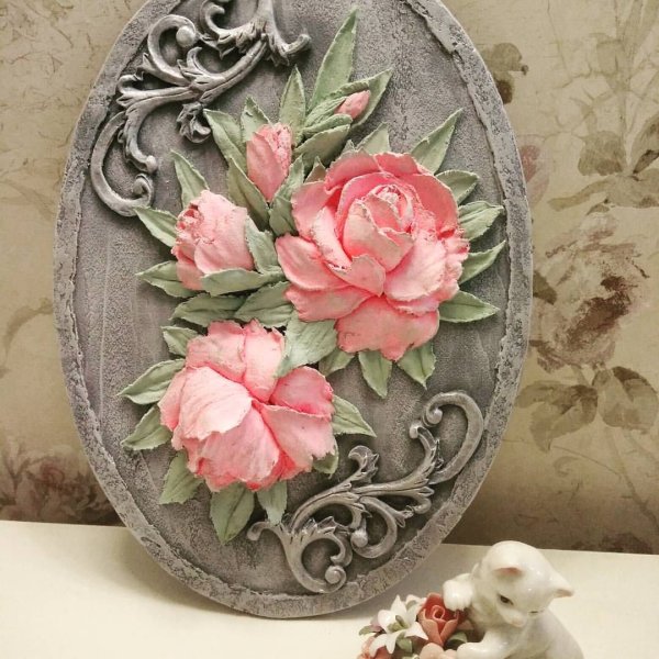 Панно из глины с цветами