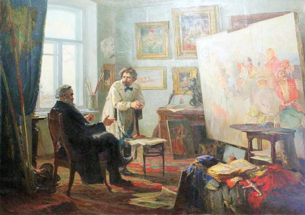 Л.Н. толстой в мастерской и.е. Репина