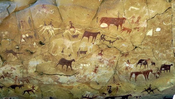 «Охотники». Наскальная живопись. Неолит (?). Южная Родезия.