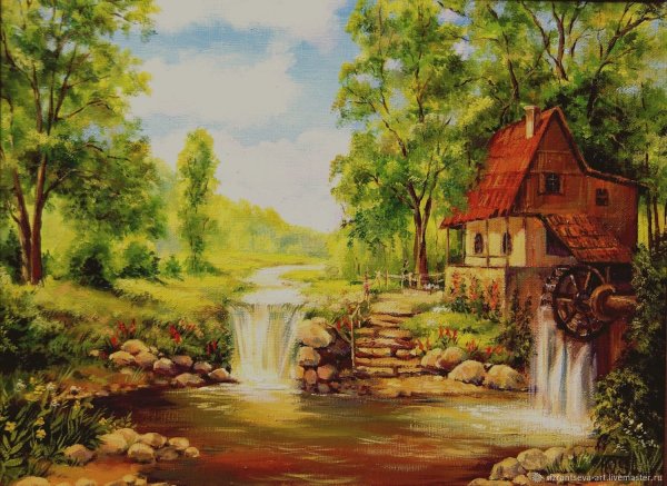 Пейзаж с водяной мельницей