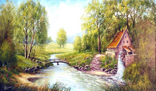 Живопись маслом природа домики