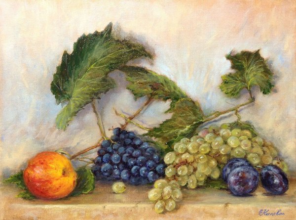 Натюрморт с виноградом живопись маслом