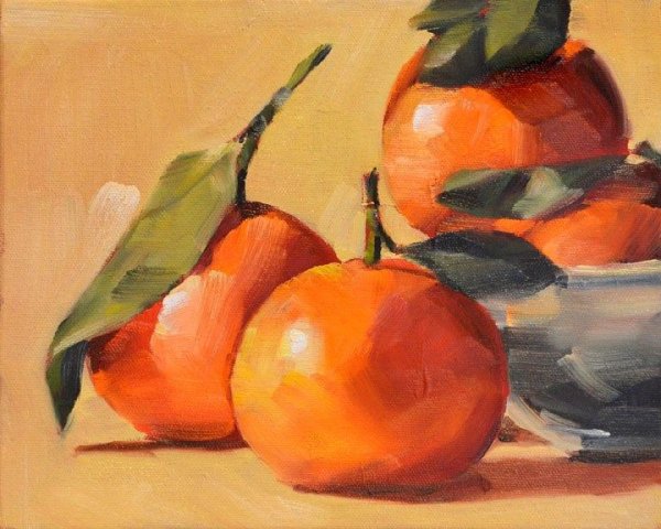 Натюрморт с мандаринами акварелью