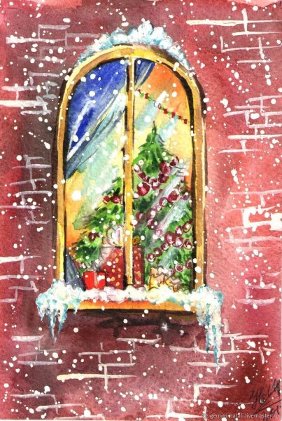 Новый год окно живопись