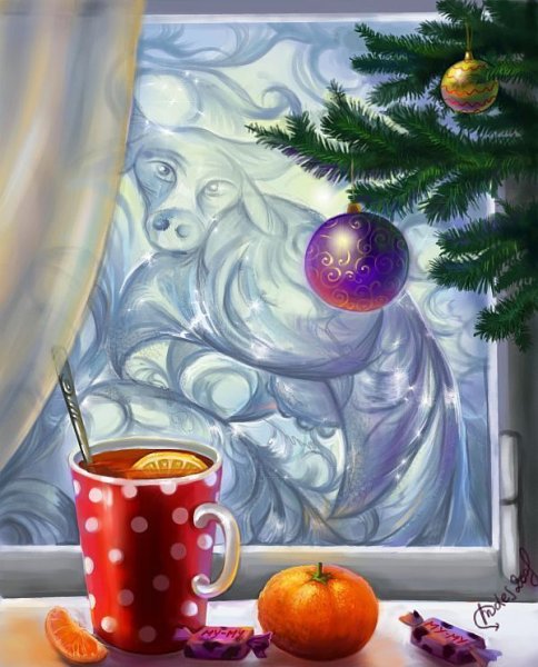 Пейзаж новогодний натюрморт