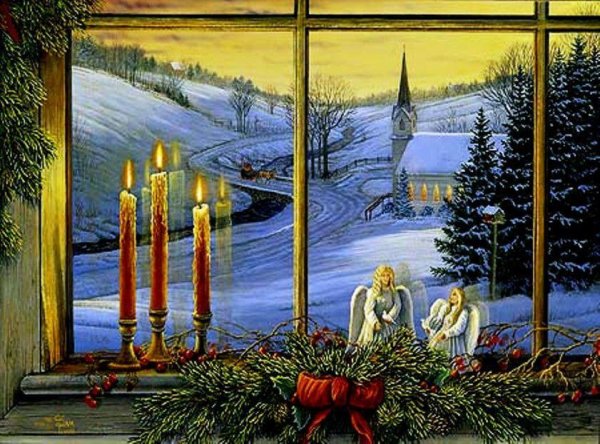 Рождественская свеча на окне