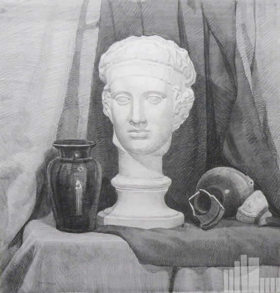 Академическая живопись гризайль с гипсовой головой