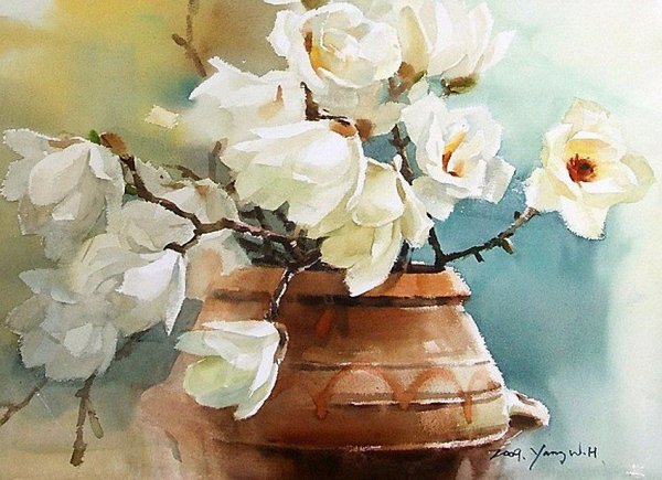 Корейская живопись акварель Национальная