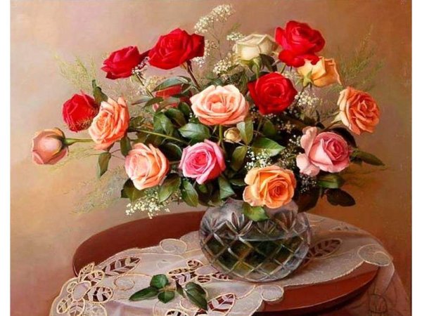 Алмазная мозаика розы в вазе