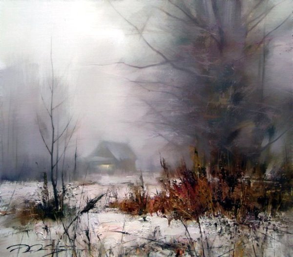 Деревня предзимье ноябрь живопись