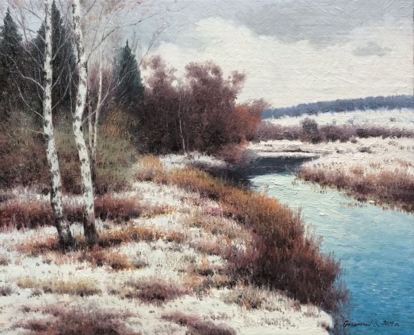 Пейзаж в пасмурный день живопись