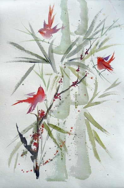 Китайская живопись акварелью бамбук