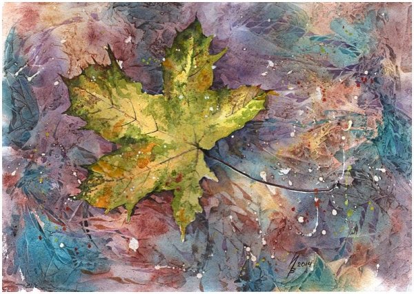 Сухие листья акварелью