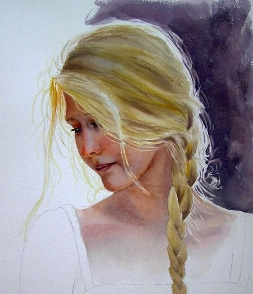 Портрет блондинки акварелью