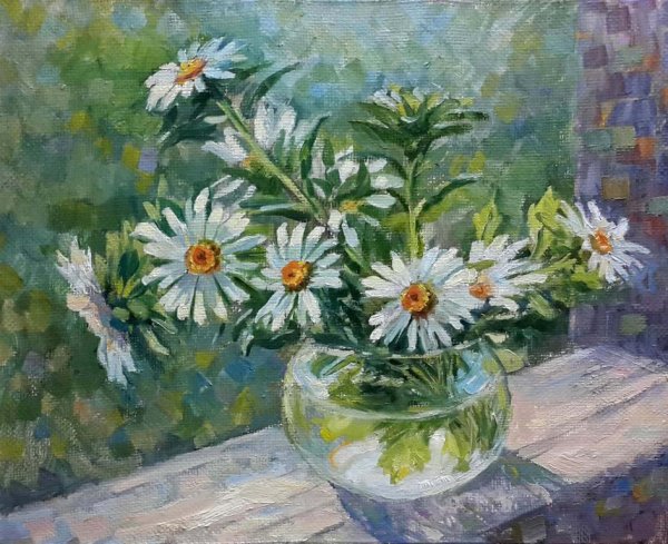 Ромашки в вазе живопись