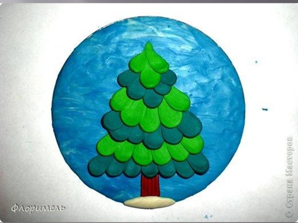 Аппликация из пластилина новый год