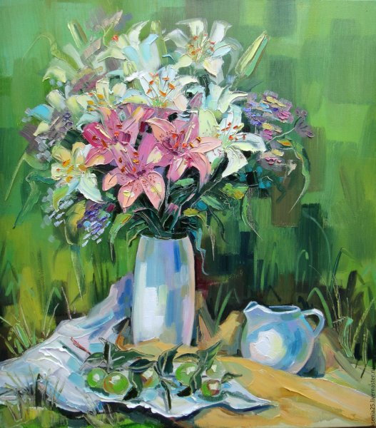Лилии маслом мастихином
