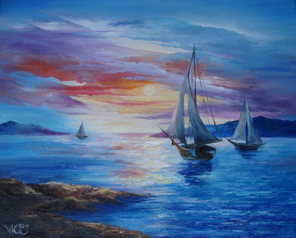 Парусник маслом на холсте