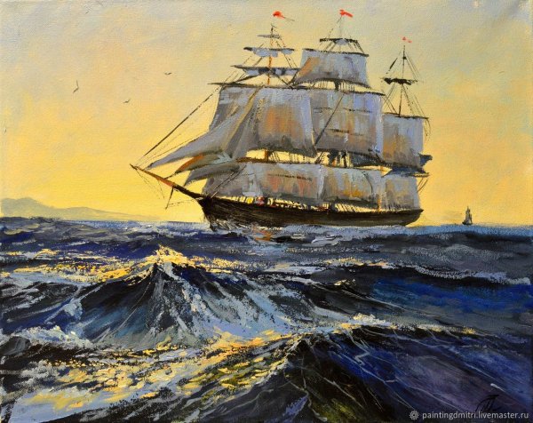Масло корабль морской пейзаж Юстина