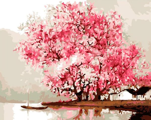 Цветущее дерево красками